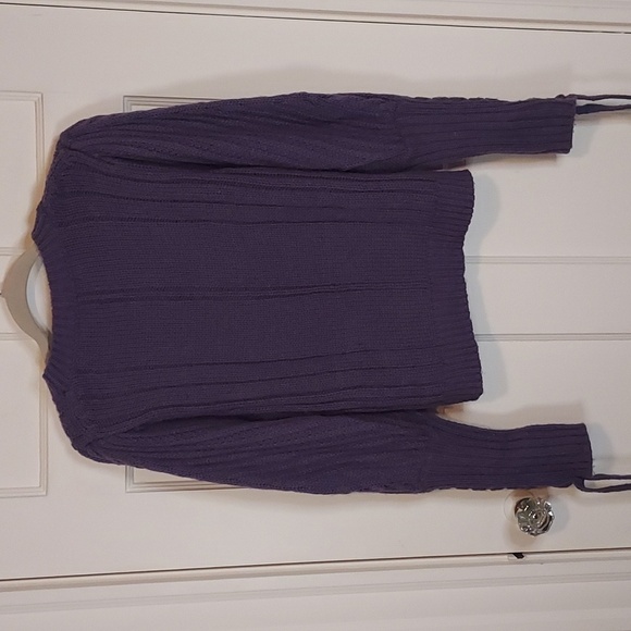 525 America Cable Knit Crop Tie Sleeve Sweater Purple - Picture 13 of 16